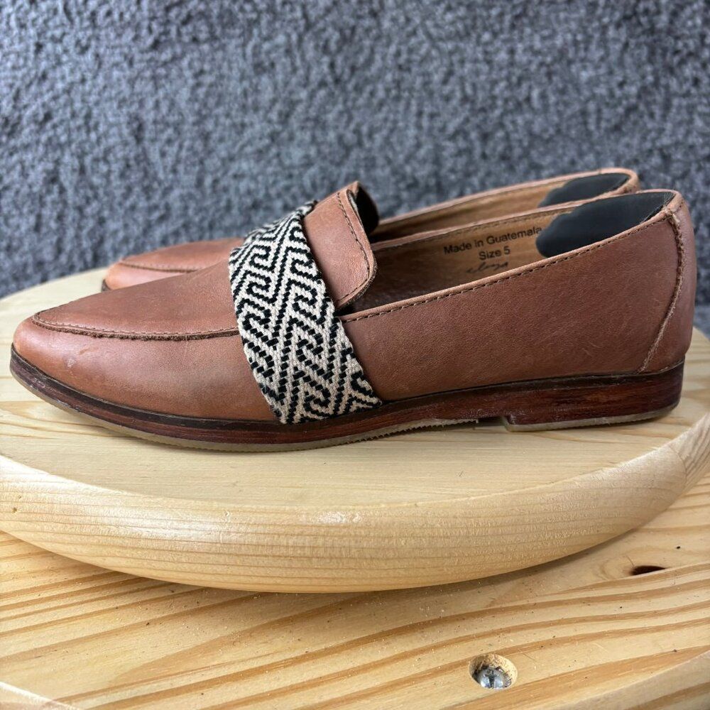 The Root Collective Loafer Womens 5 Brown Leather Flats Handmade in Guatemala